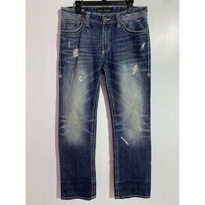 Affliction Jeans Men 33 Long Blue Blake Black Premium Relaxed Straight Y2K Faded